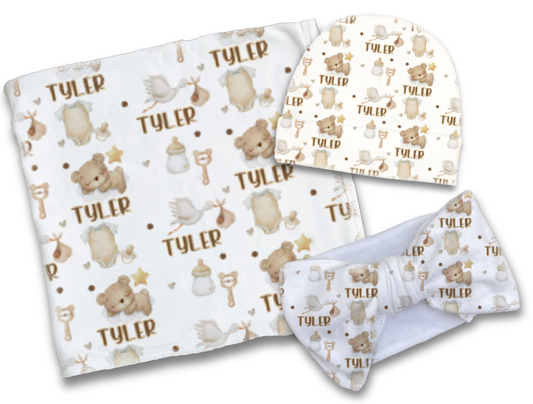 Gender Neutral Teddy Bear Blanket Set