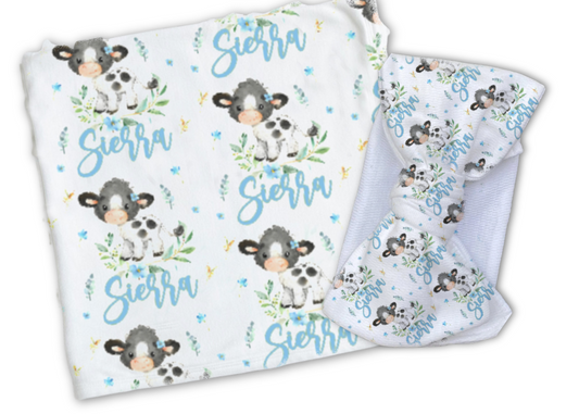 Baby Girl Cow (Blue) Blanket Set