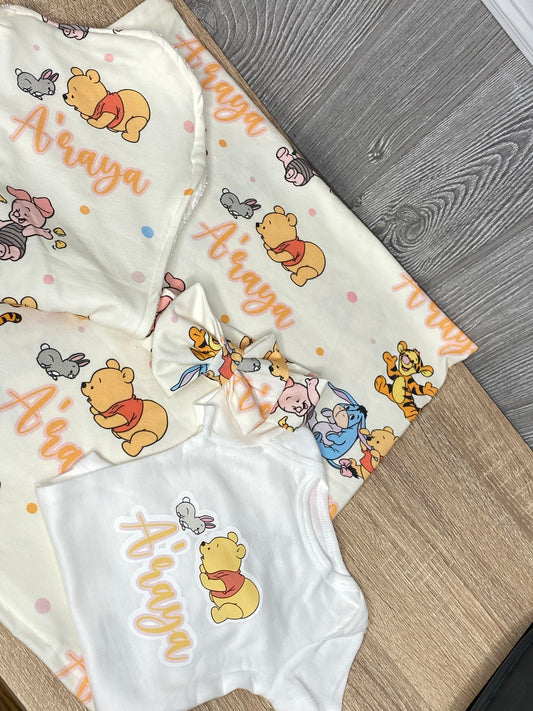 Pink Pooh and Friends Blanket Set