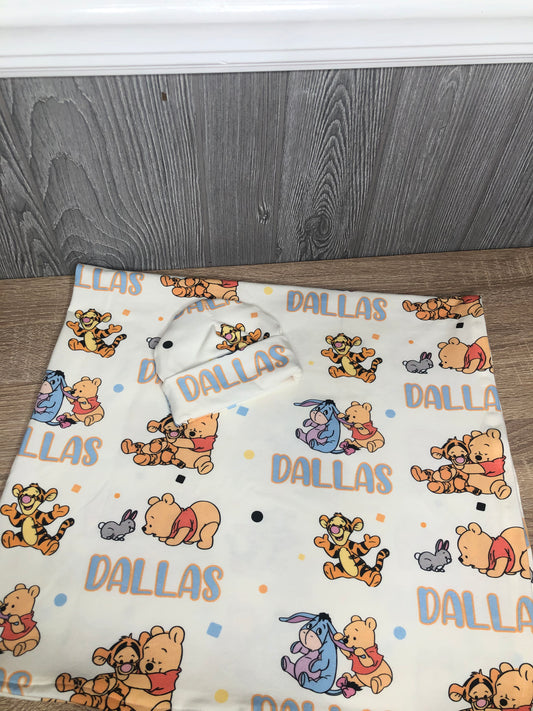 Blue Pooh and Friends Blanket Set