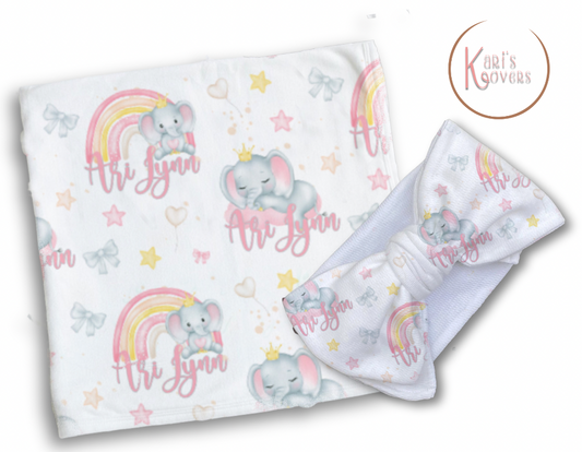 Elephant & Rainbow Blanket Set