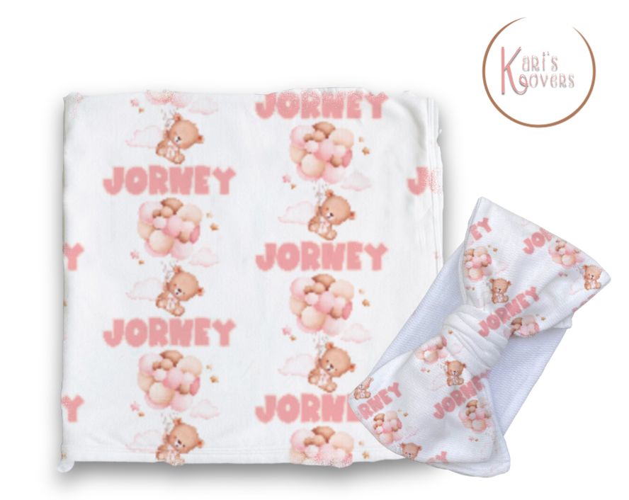 Teddy Bear (Girl) and Balloons Blanket Set