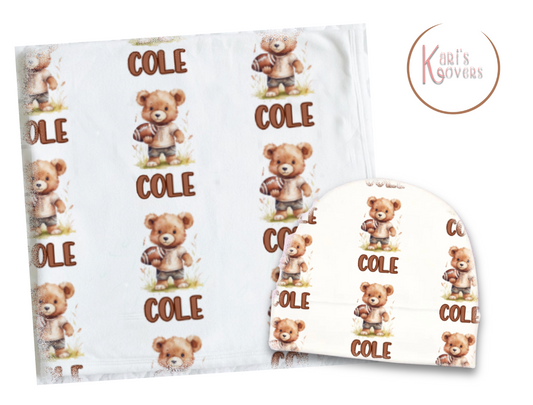 Football Teddy Bear Blanket Set